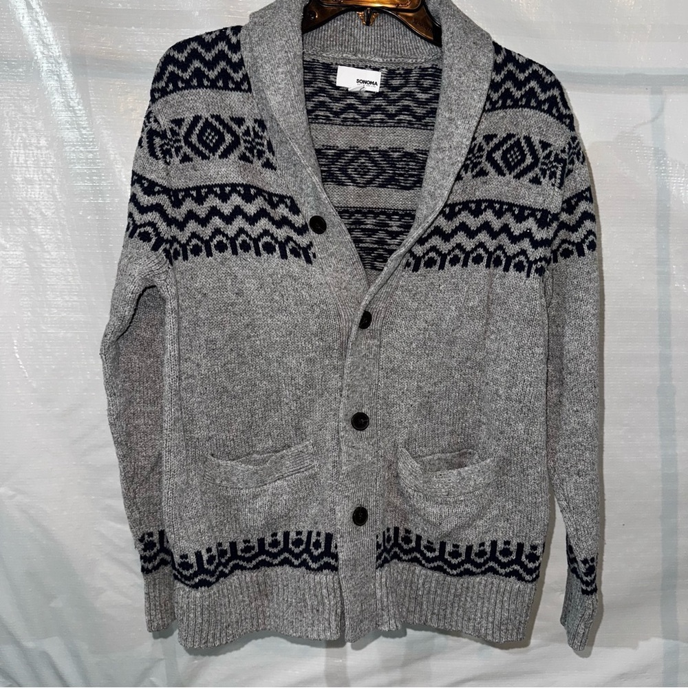 Sonoma Gray and navy Patterned Men's Cardigan